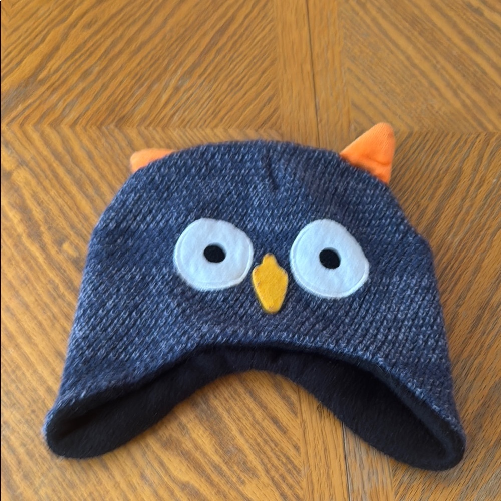 Kids Owl Beanie Hat - Blue and Orange